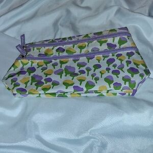 Clinique Lavender Zip Cosmetic Pouch with Yellow & Green Floral Print
